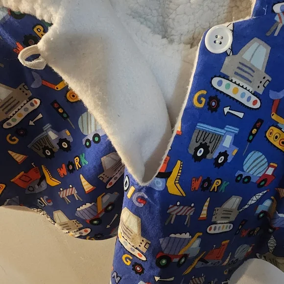 Blue Construction-Themed Kids Poncho Cape Carseat Blanket / Cover
